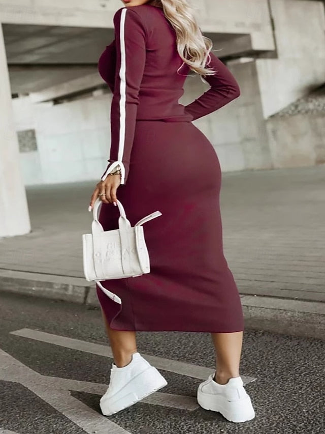 Women's Skirt Sets Bolero Top Long Sleeve Crew Neck Solid