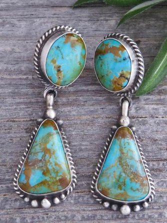Boucles d'oreilles pendantes géométriques ethniques turquoise bijoux vintage G150