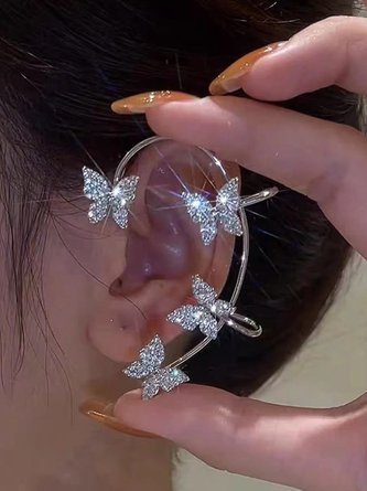 Alloy Rhinestone Butterfly Cuff Earrings QAG30