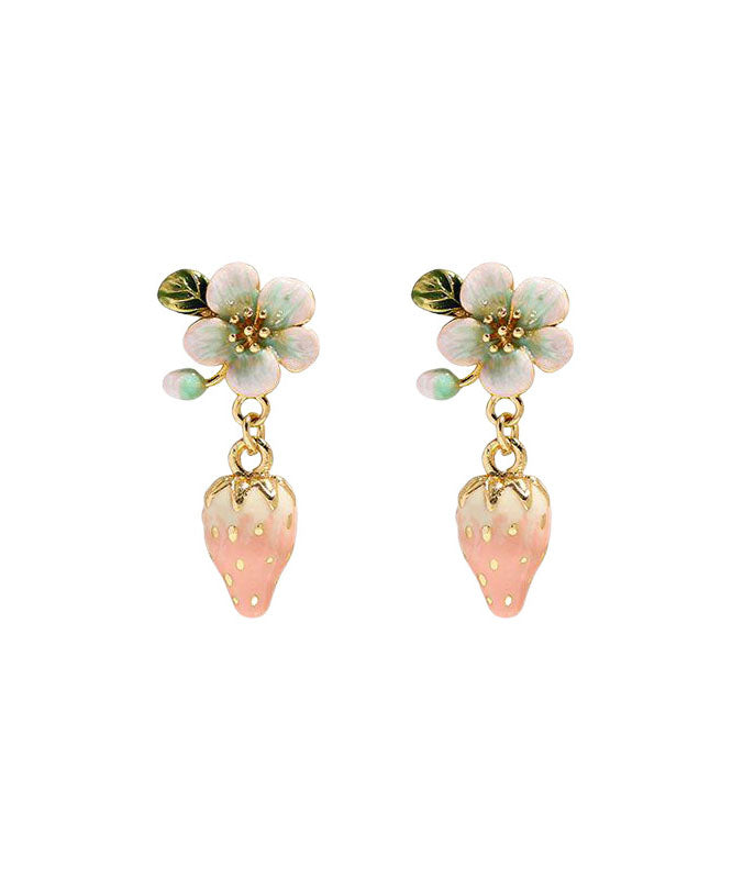 Boutique Pink Alloy Inlaid Oil Drip Floral Strawberry Drop Earrings Ada Fashion