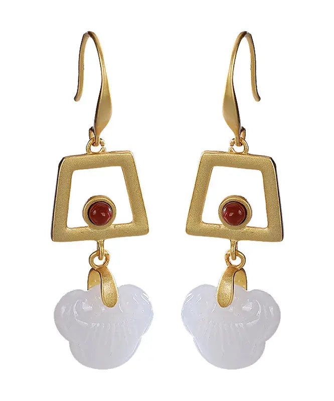 Regular White Sterling Silver Overgild Jade Ball Drop Earrings Ada Fashion