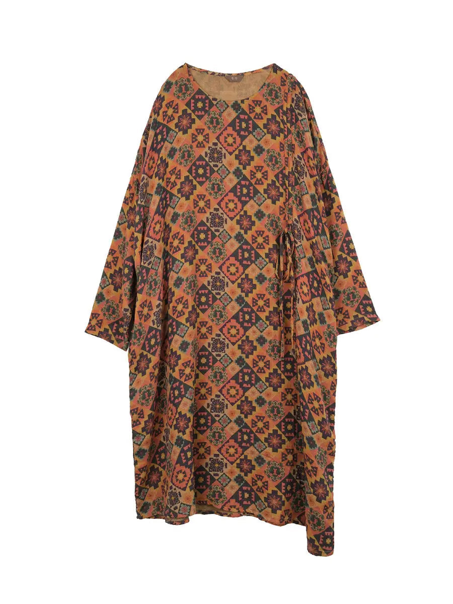 Women Spring Vintage Flower Spliced Loose Dress Ada Fashion