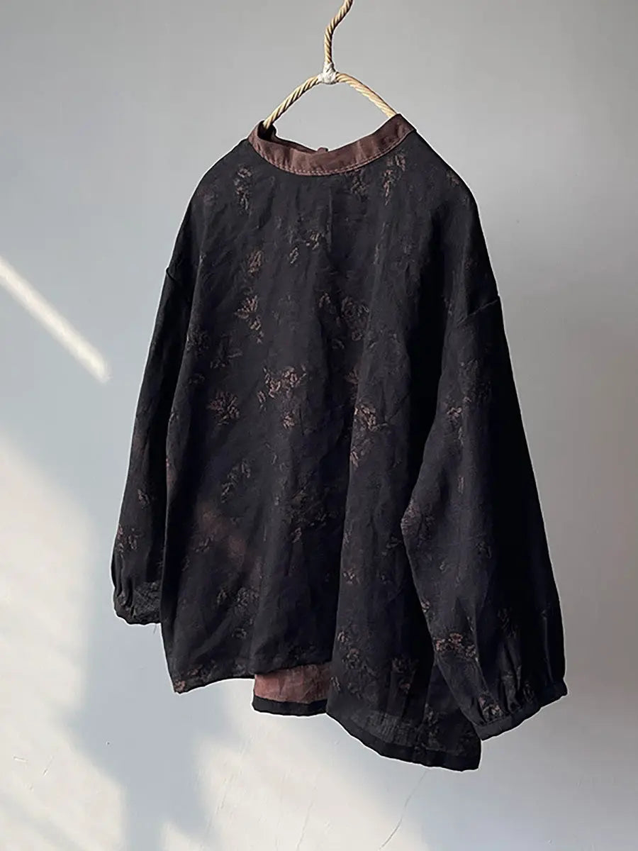 Women Vintage Floral Loose Spring Linen Shirt Ada Fashion