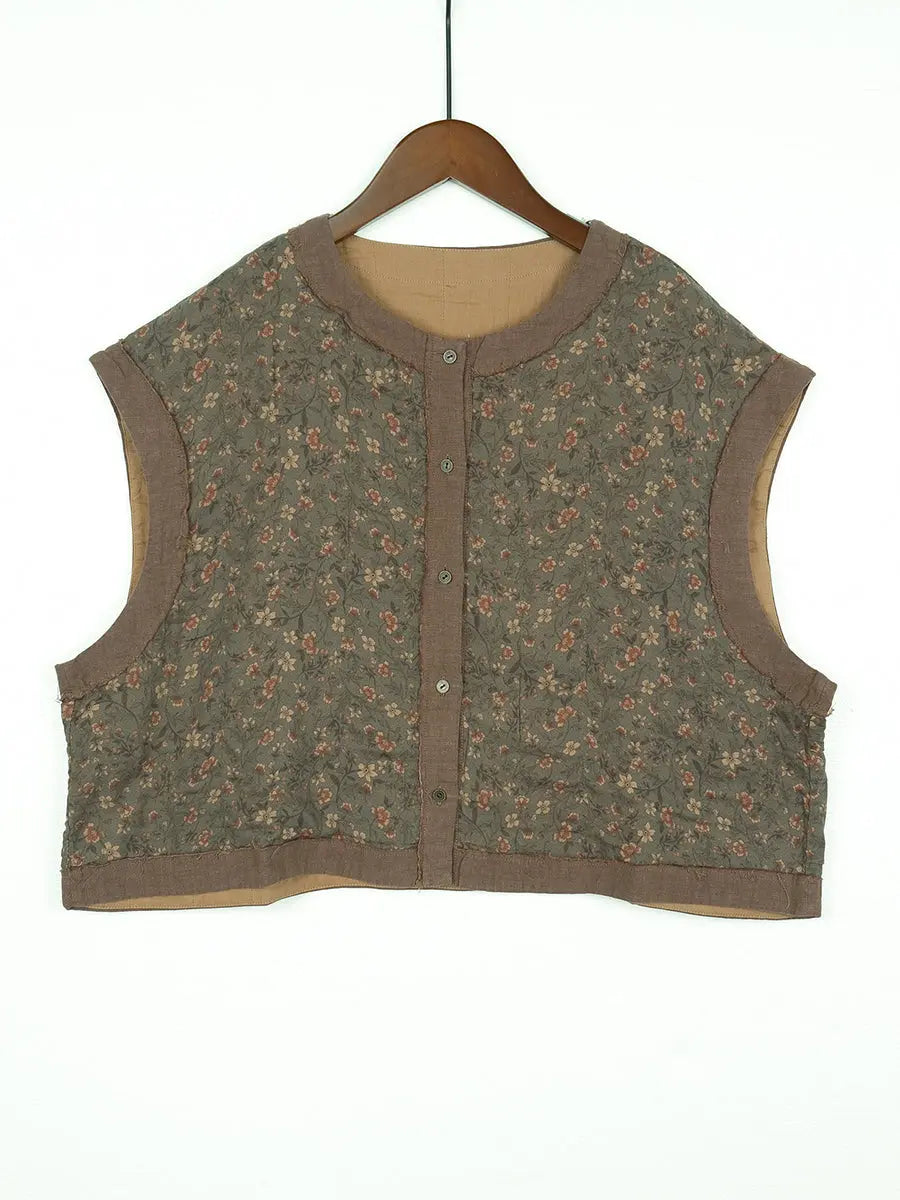 Women Vintage Floral Spliced Spring Cotton Vest Ada Fashion