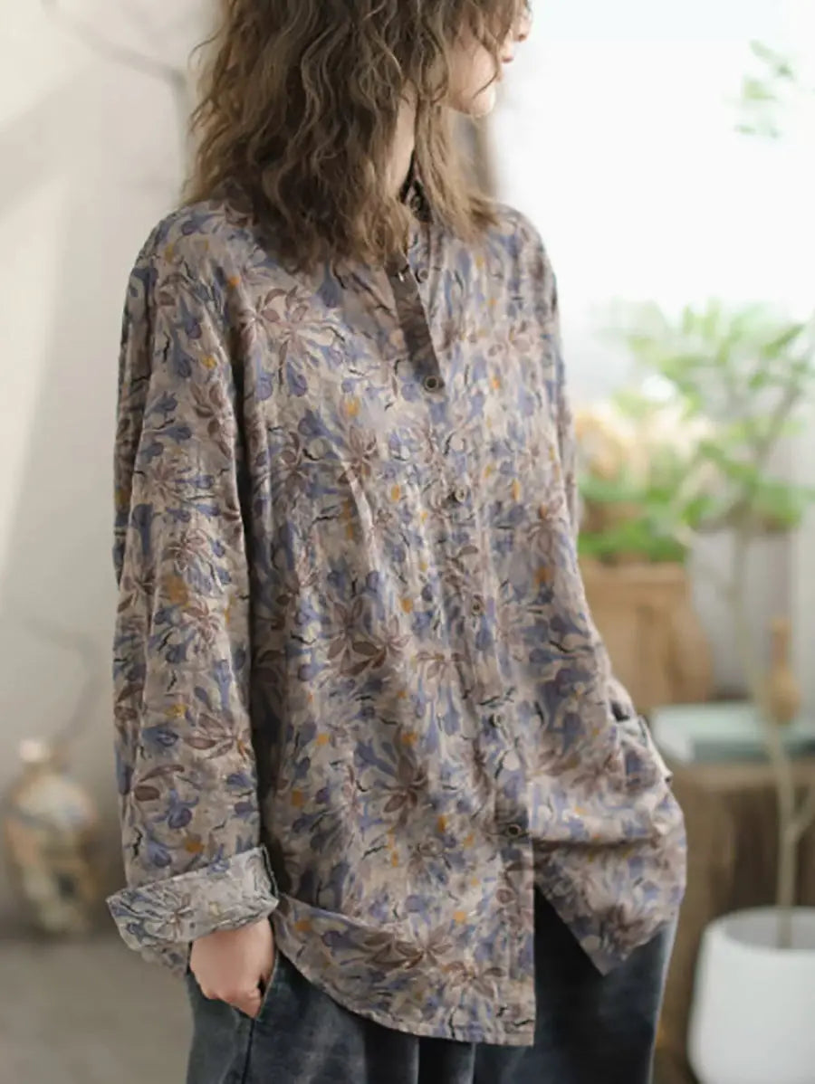 Women Vintage Floral Spring Cotton Loose Shirt Ada Fashion