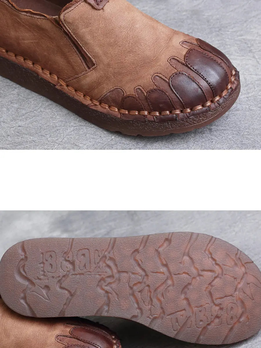 Women Vintage Leather Spliced Spring Flat Shoes Ada Fashion