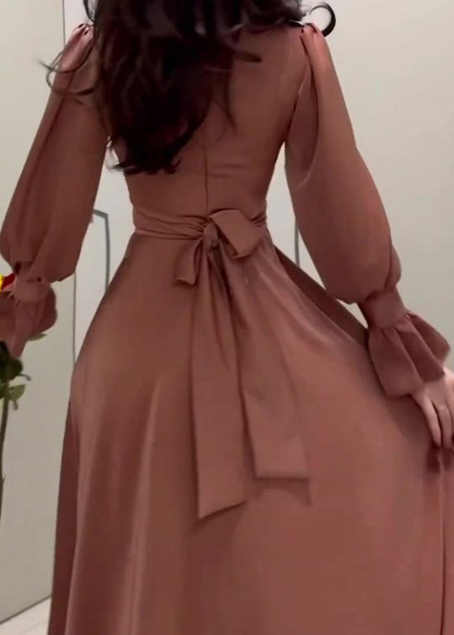 Autumn 2025 Waist Cinching Elegant Long Dress Silk