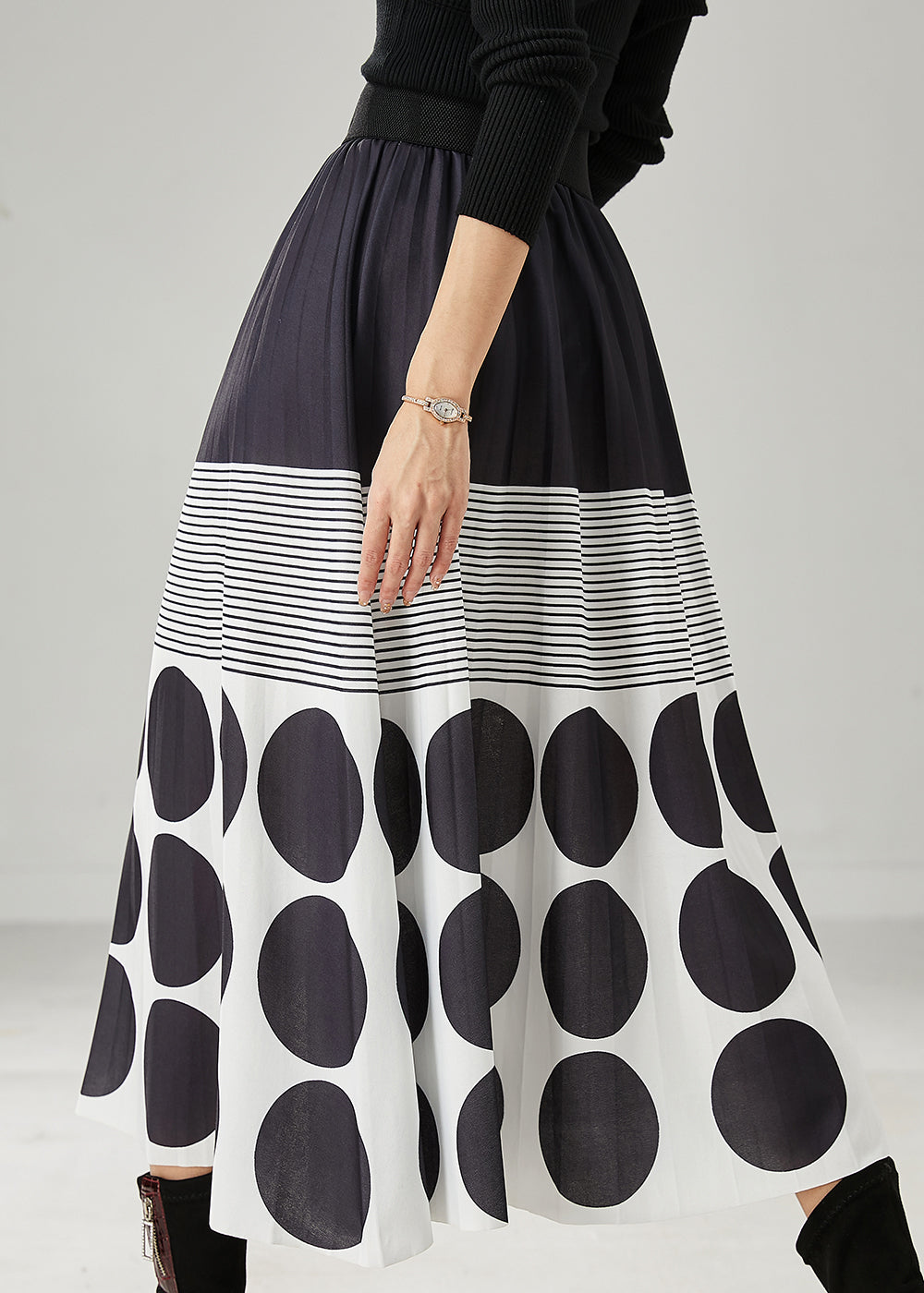 Women Black Print Cotton A Line Skirts Spring AZ1031