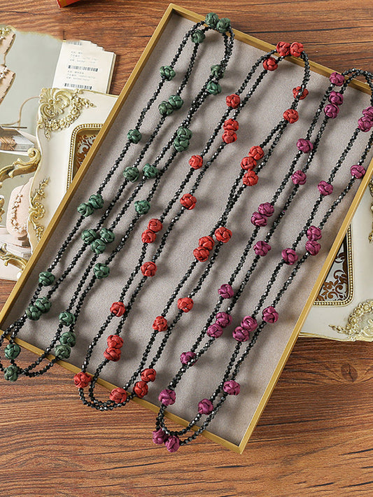 Women Ruyi Knot Beads Weave Sweater Necklace QN005