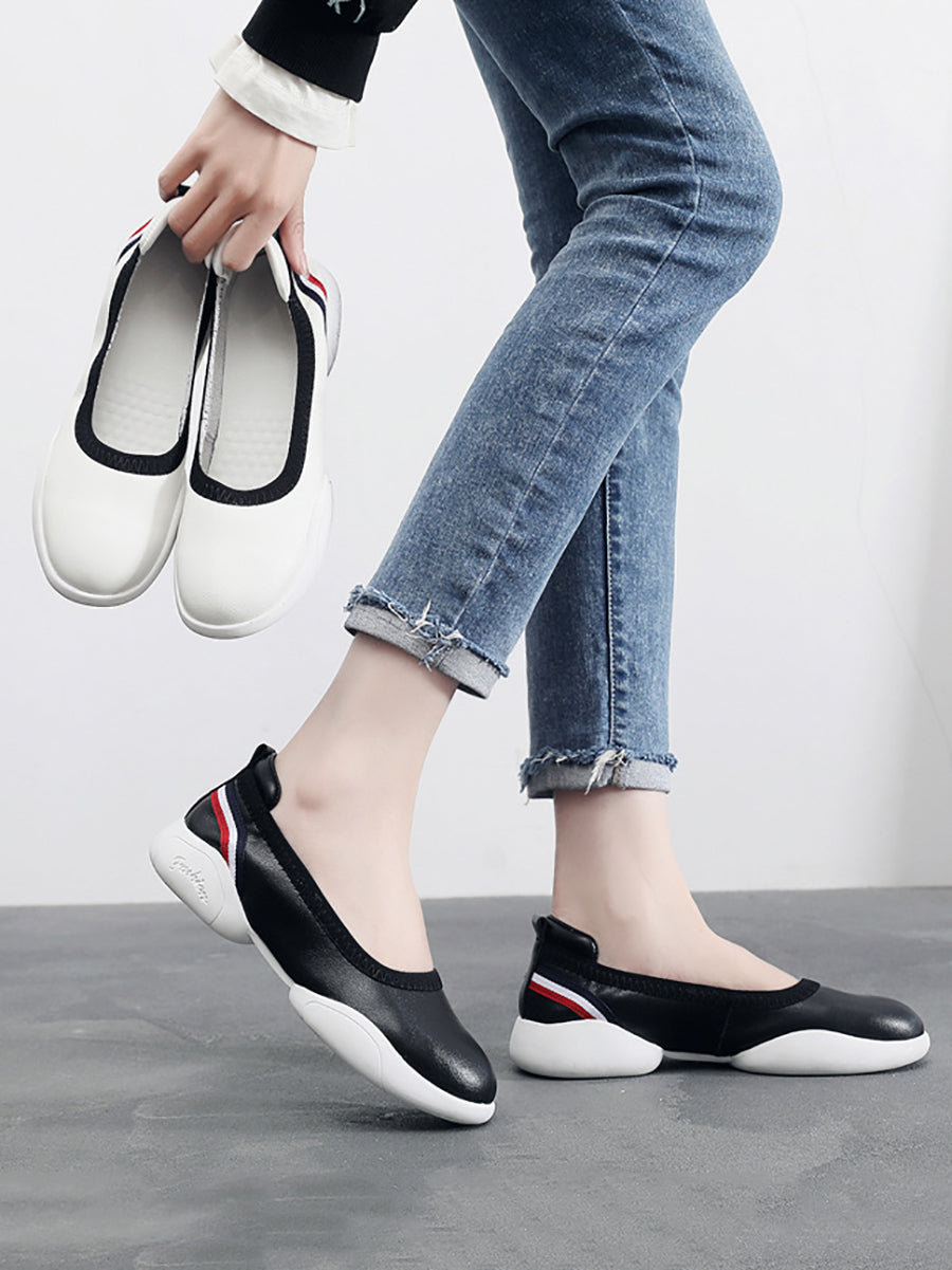 Women Summer Casual Leather Soft Spliced Flat Shoes UI1018