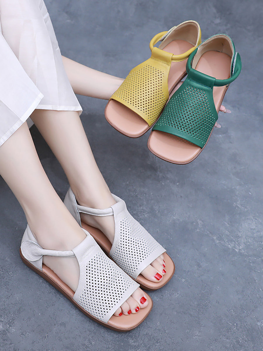 Casua Hollow Sandals Out Women Flat Summer Leather
