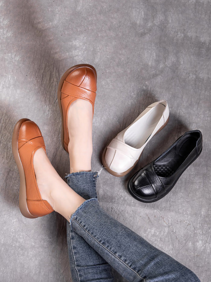 Flat Cross Spliced Shoes Women Leather Casual Genuine