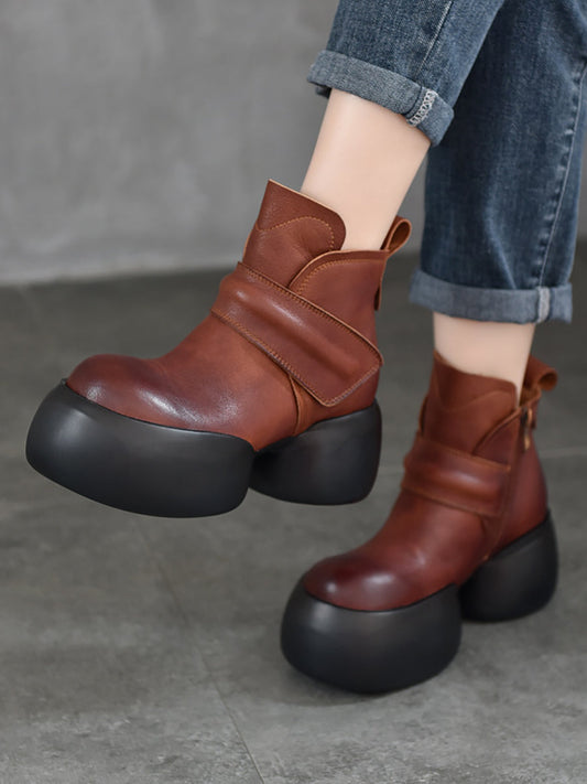 Women Fashion Soft Genuine Leather Platfrom Ankle Boots WG008