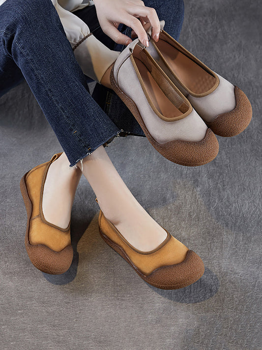 Colorblock Shoes Women Flat Genuine Summer Leather