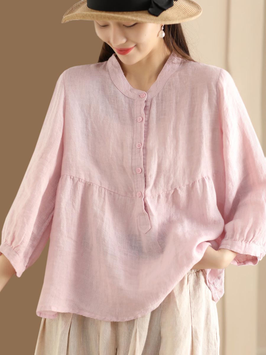 Chemise en lin unie rétro pour femme KL1030