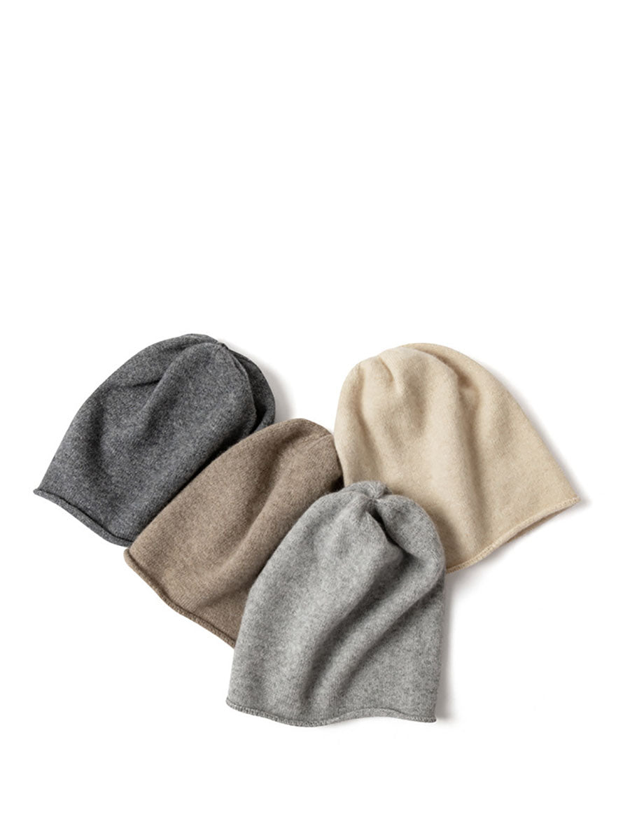 Women Casual Solid Hemming 100%Cashmere Knit Hat BA1068