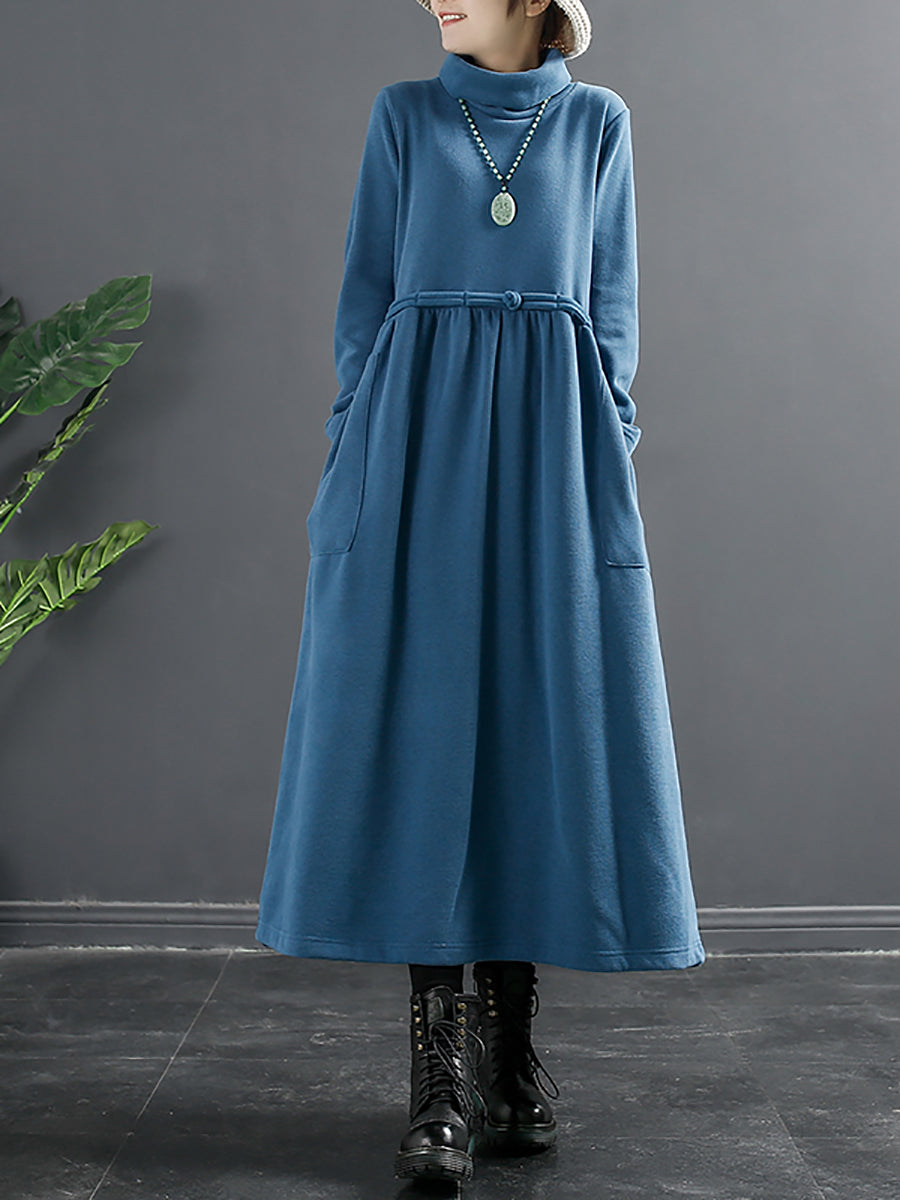 Robe longue drapée à col roulé pour femme