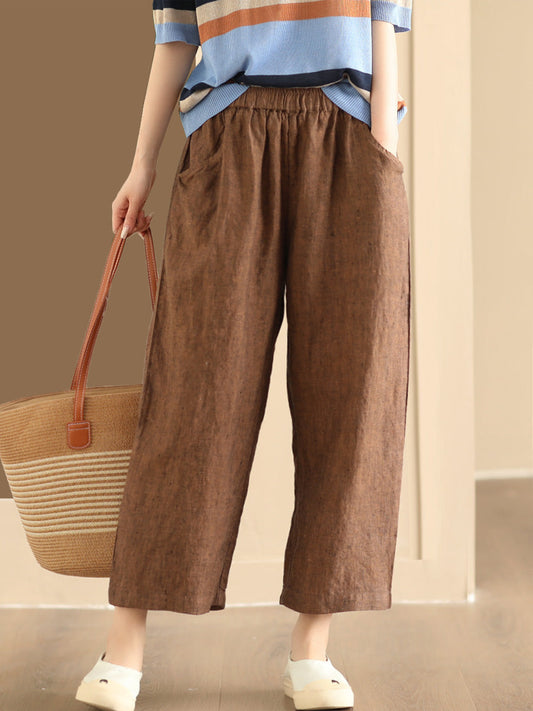 Women Summer Vintage Solid Linen Wide-leg Pants AA1017