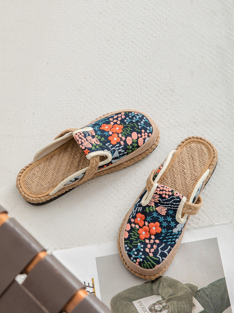 Cotton Women Slippers Flower Embroidery Summer Ethnic