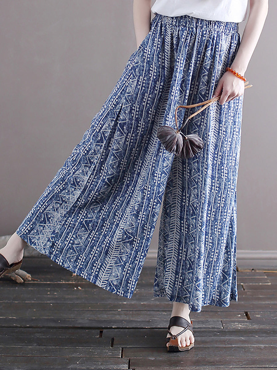 Women Summer Ethnic Batik Wide-leg Loose Pants LL001