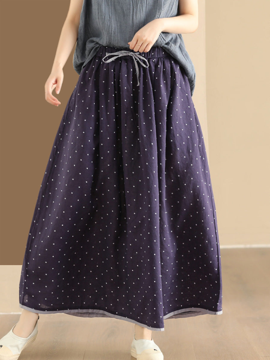 Women Summer Artsy Dot Loose Ramie Skirt PP1047