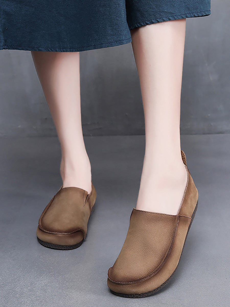 Leather Solid Women Shoes Summer Falt Retro