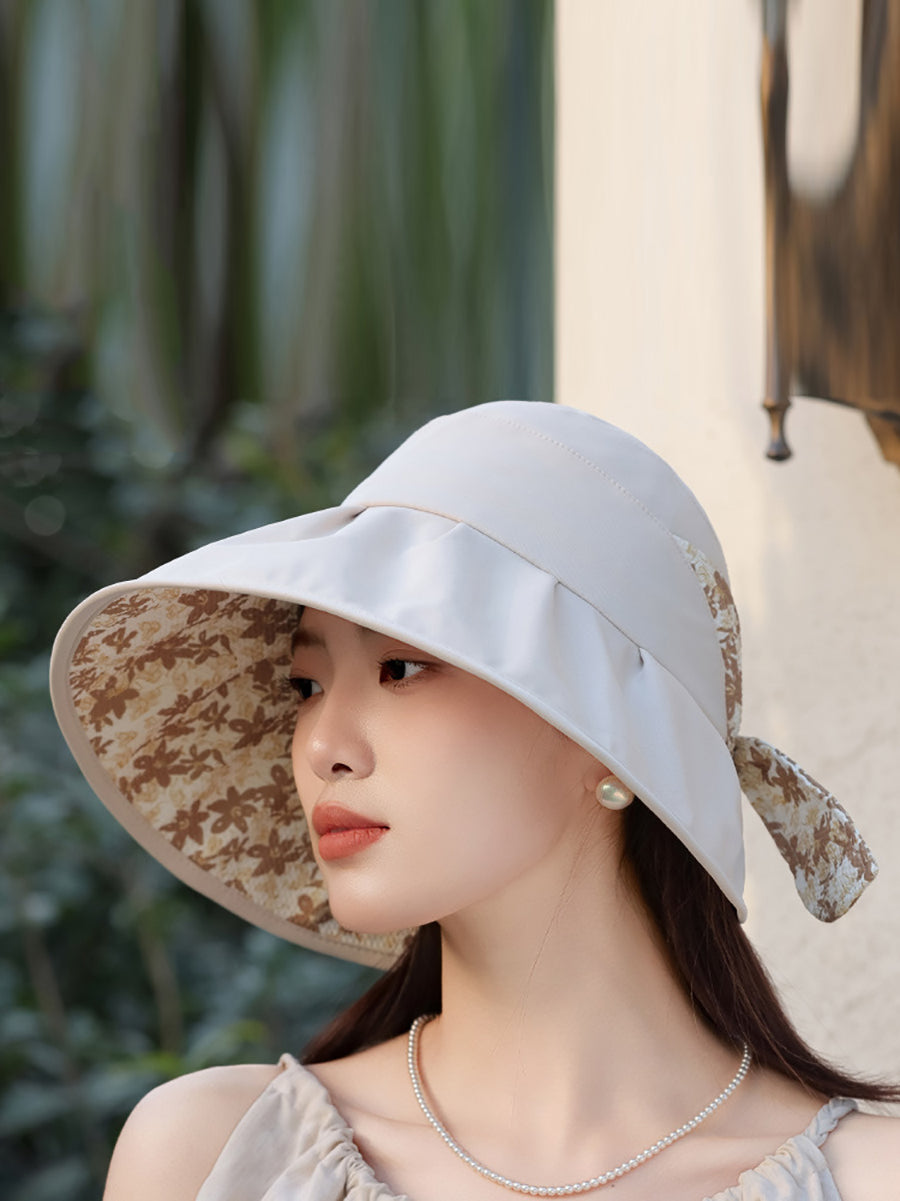 Sunproof Women Summer Bowknot Hat Artsy Floral