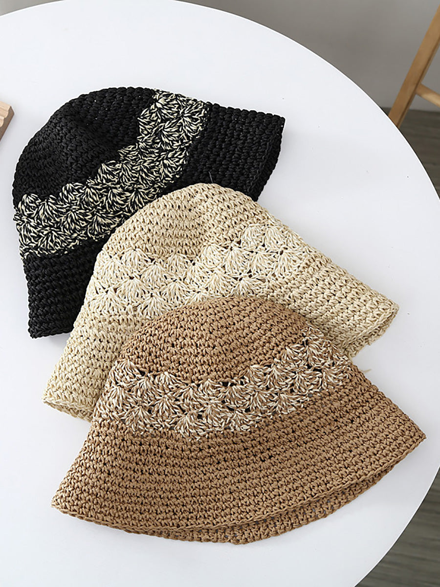 Women Summer Artsy Straw Weave Colorblock Fishman Hat CX049