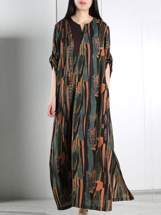 Plus Size Damen Sommer Vintage Gespleißtes Maxikleid LL053