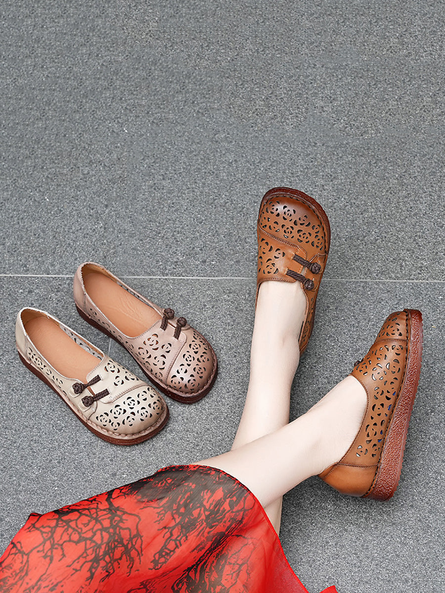 Women Hollow Low Shoes Heel Out Summer Ethnic