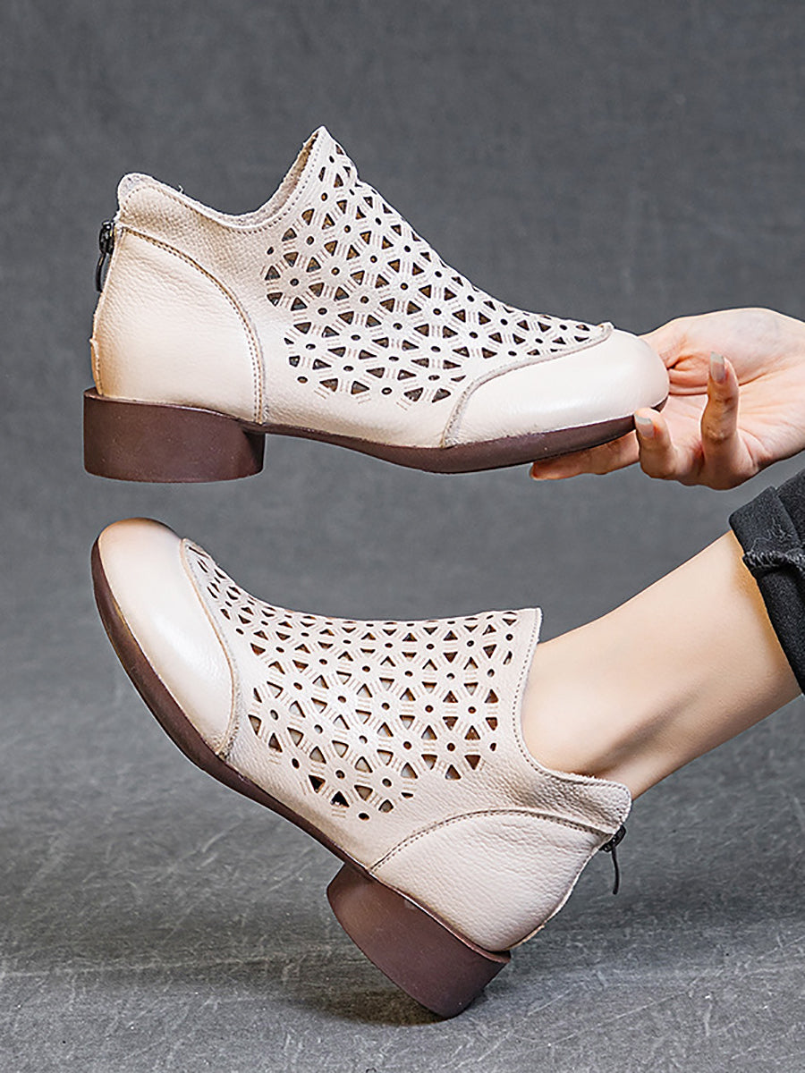 Women Summer Casual Leather Soft Cutout Boots UI1029