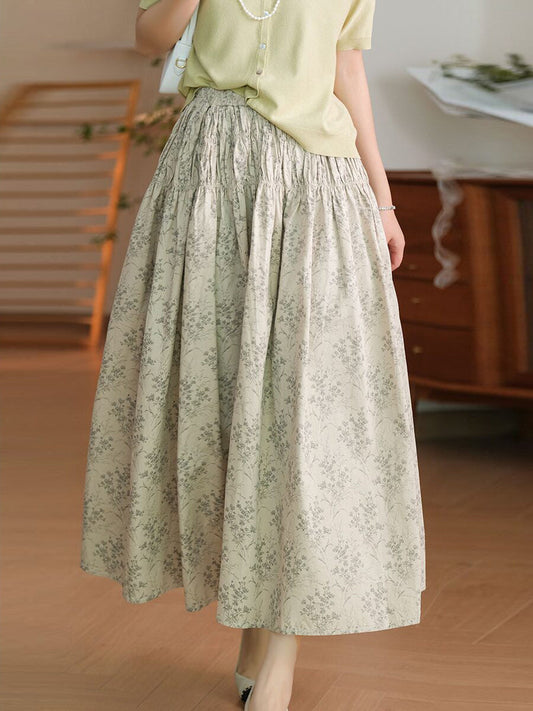 Women Summer Artsy Floral Shirred Cotton Skirt WE1042