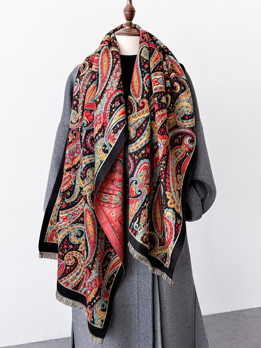 Women Vintage Print Tassel Autumn Shawl Scarf AV1040