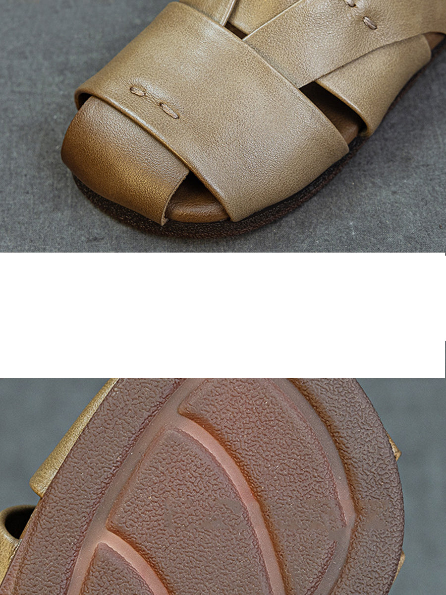 Genuine Sandals Women Leather Vintage Flat