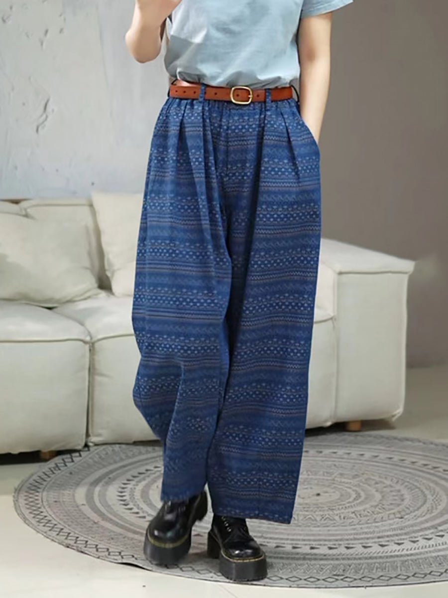 Women Summer Ethnic Print Straight-leg Loose Pants RR1025