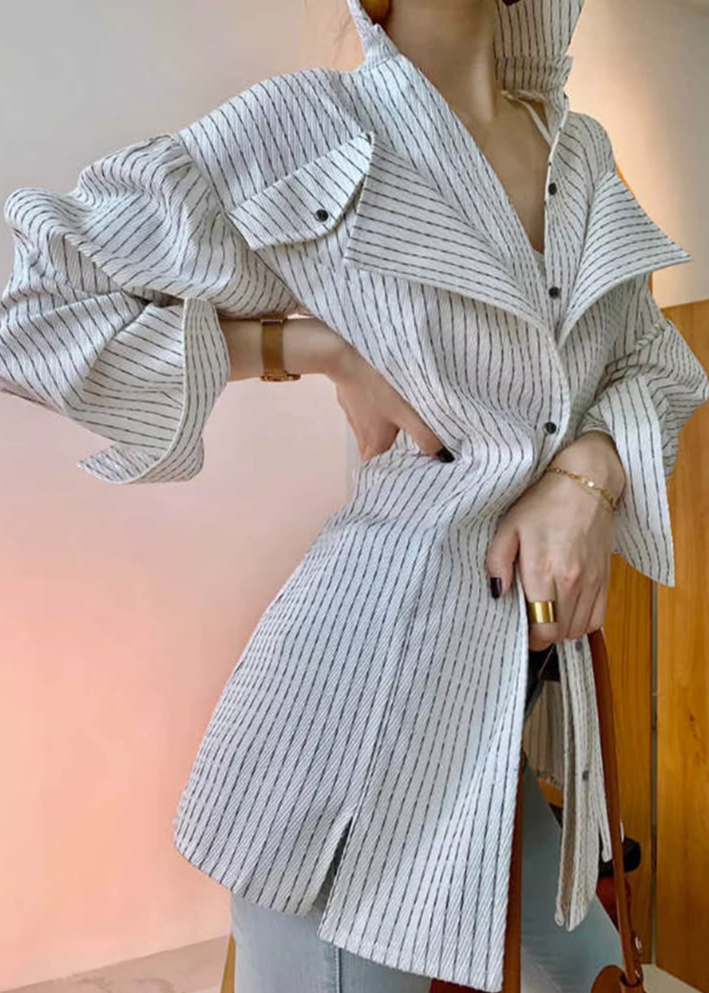 Shirt Button Striped Original White Cotton Spring Design Art