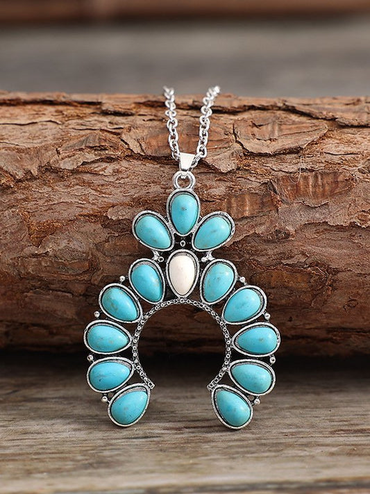 Ethnic Style Turquoise Pendant Necklace Casual Retro Women Jewelry cc59