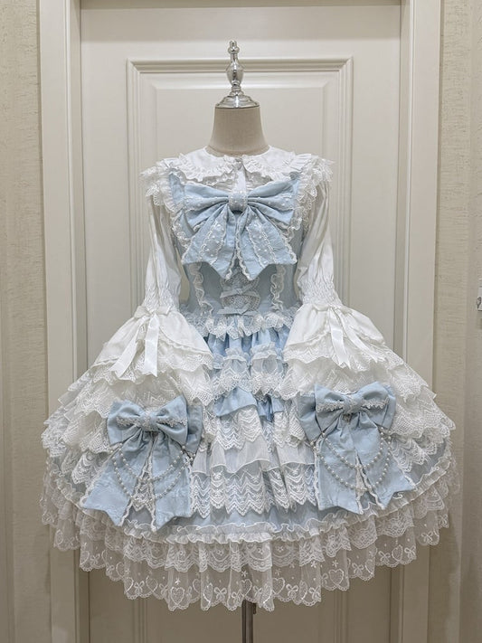 Skirt Bows Decoration Lolita Tiered Hanayome Blue Big Dress