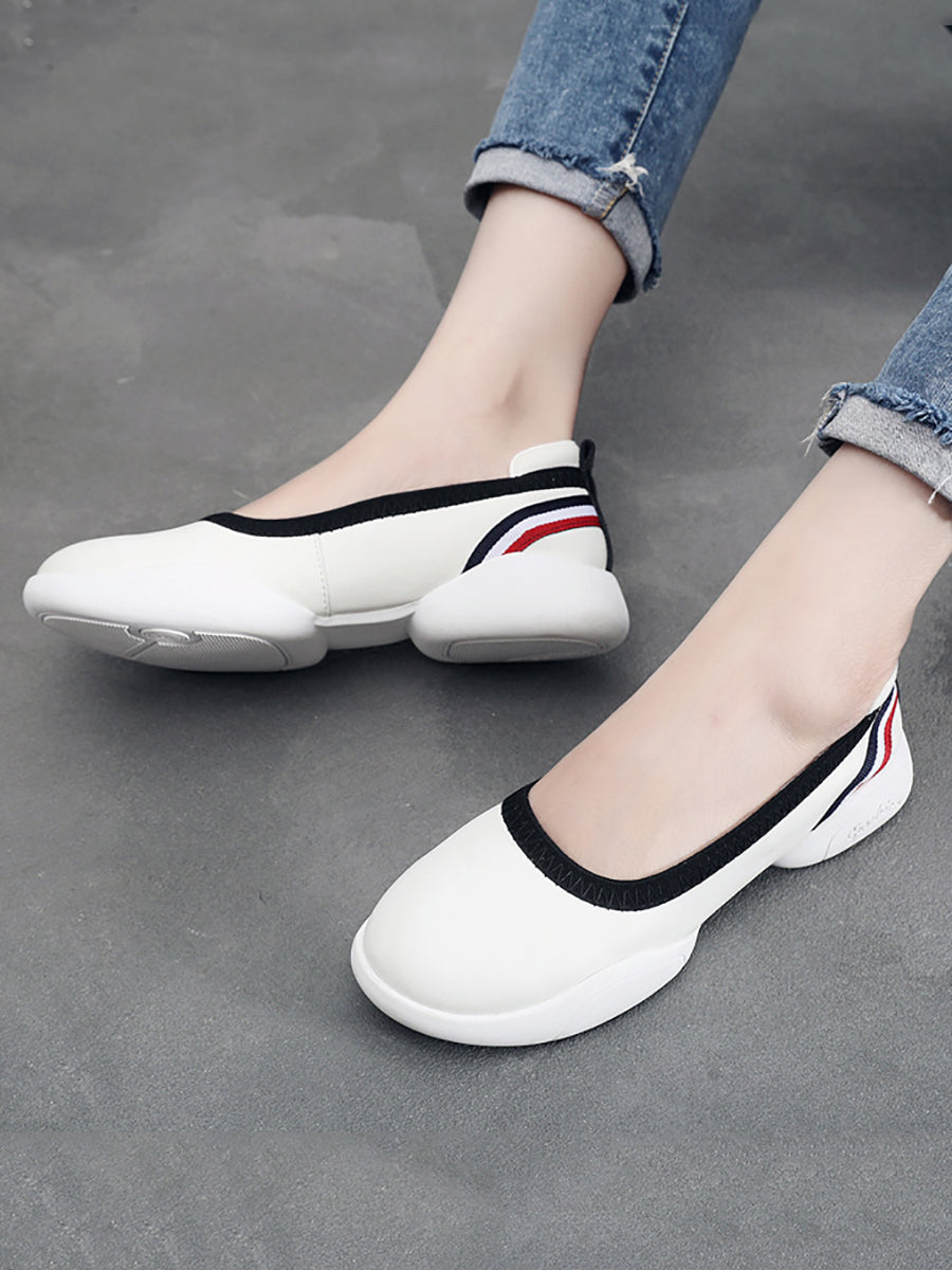 Women Summer Casual Leather Soft Spliced Flat Shoes UI1018