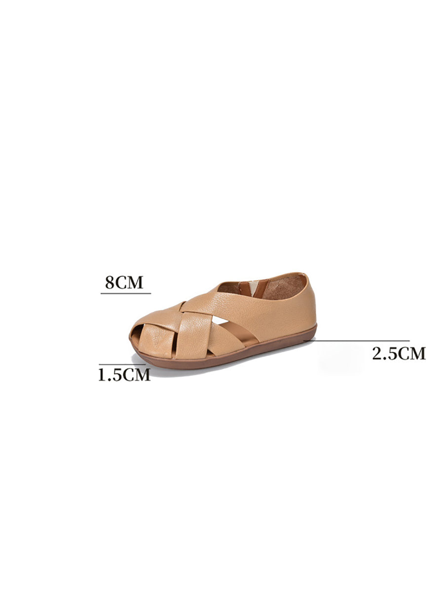 Women Summer Soft Leather Solid Flat Sandal WE1009