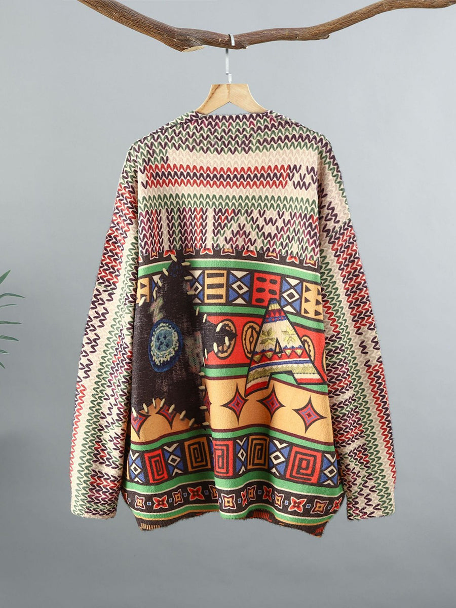 Women Ethnic Spring Knitted Cardigan Sweater SC1054