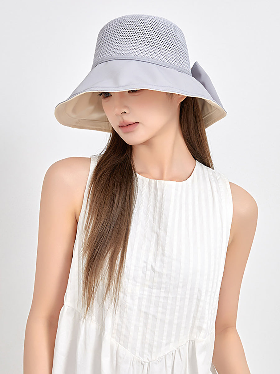 Women Summer Artsy Solid Spliced Bowknot Sunproof Hat CX001