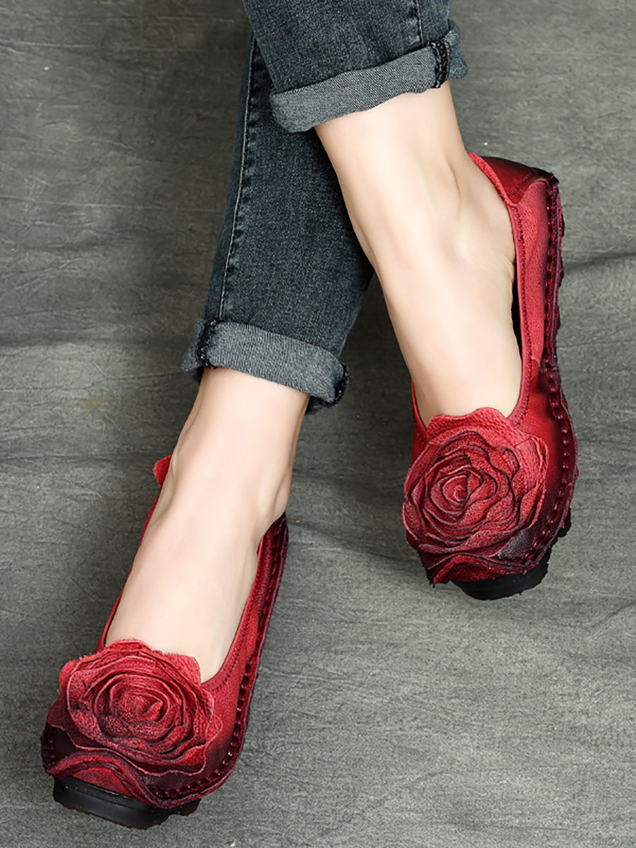 Women Summer Vintage Flower Leather Solid Shoes PP1033