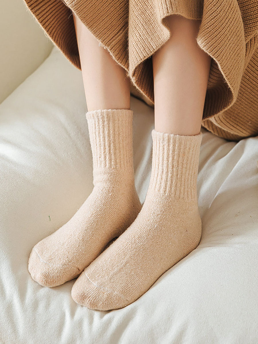 5 Pairs Women Solid Warm Wool Winter Socks BA1027