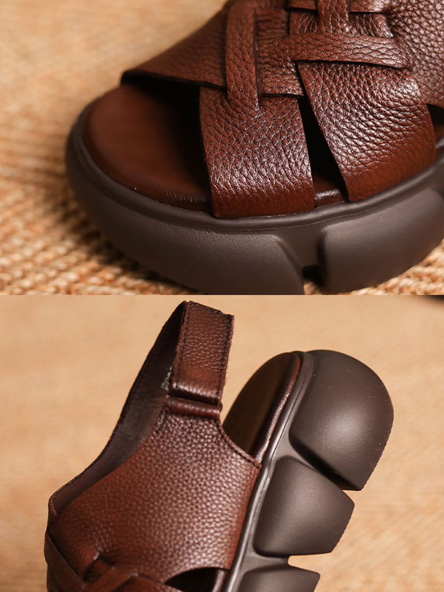 Women Summer Leather Spliced Solid Platform Sandals UI1026