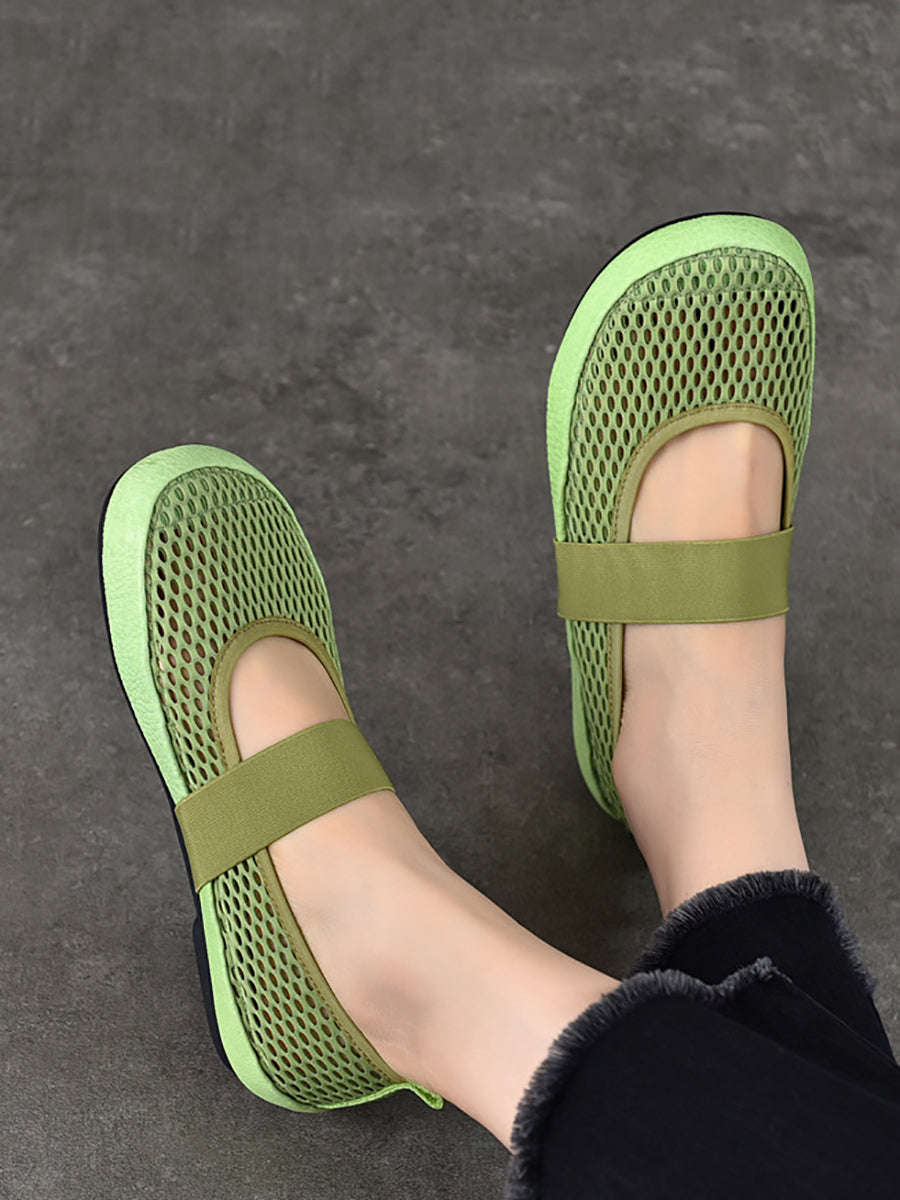 Leather Low Summer Women Shoes Heel Mesh