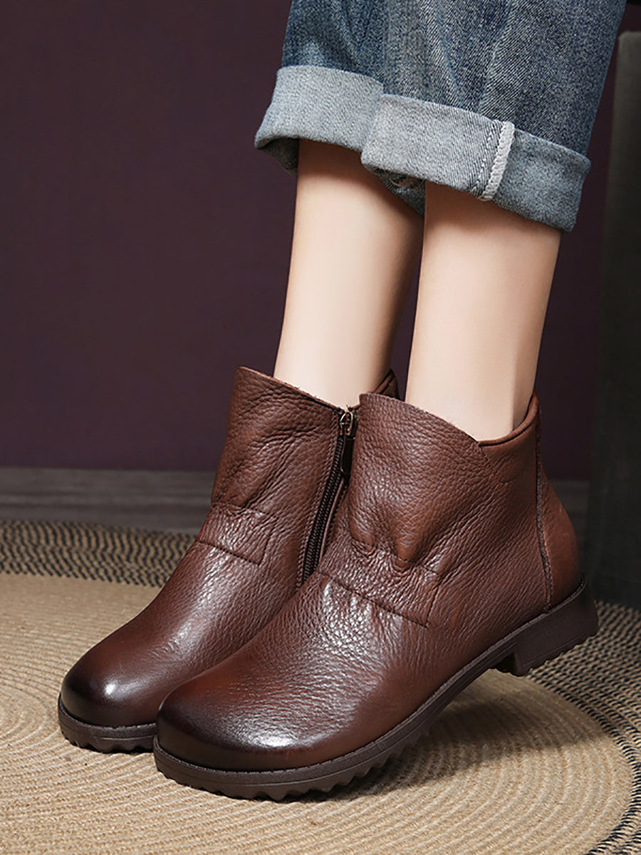 Women Vintage Genuine Leather Low Heel Boots WG003