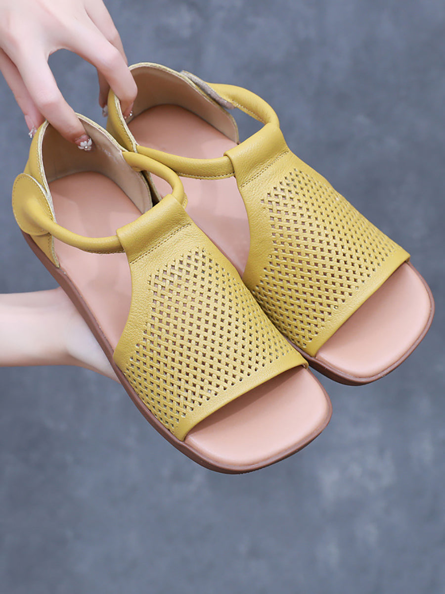 Casua Hollow Sandals Out Women Flat Summer Leather