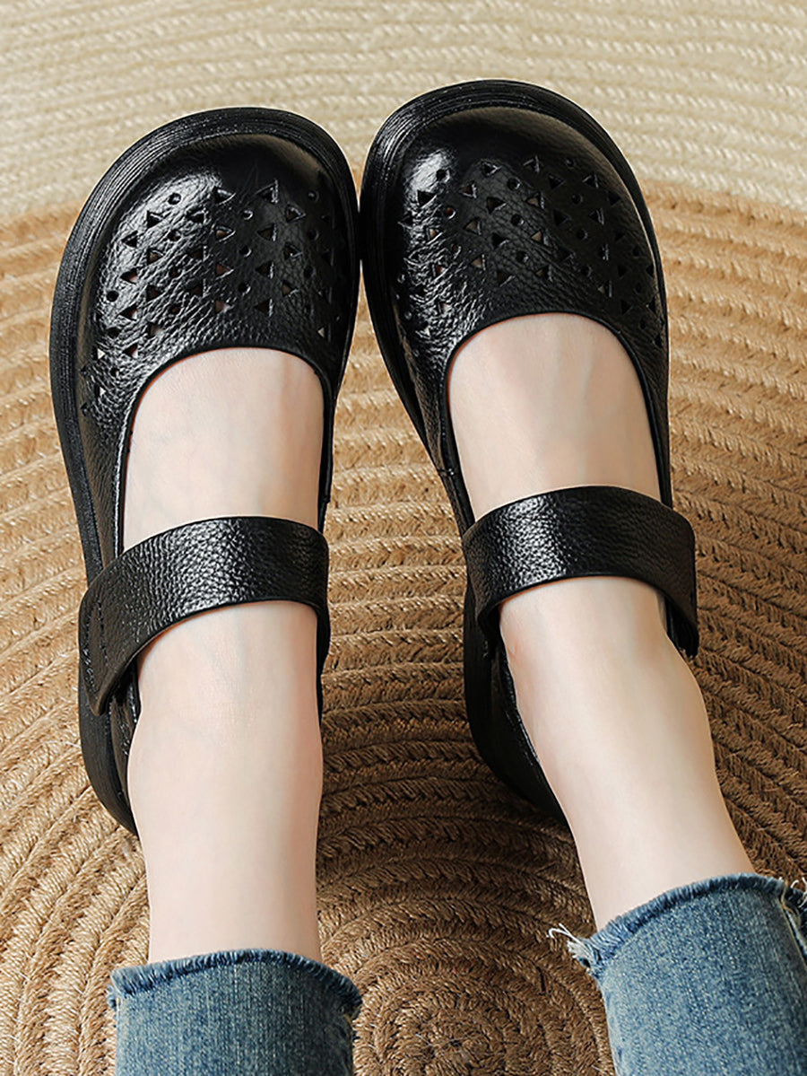 Hollow Summer Leather Out Women Shoes Vintage Platfrom