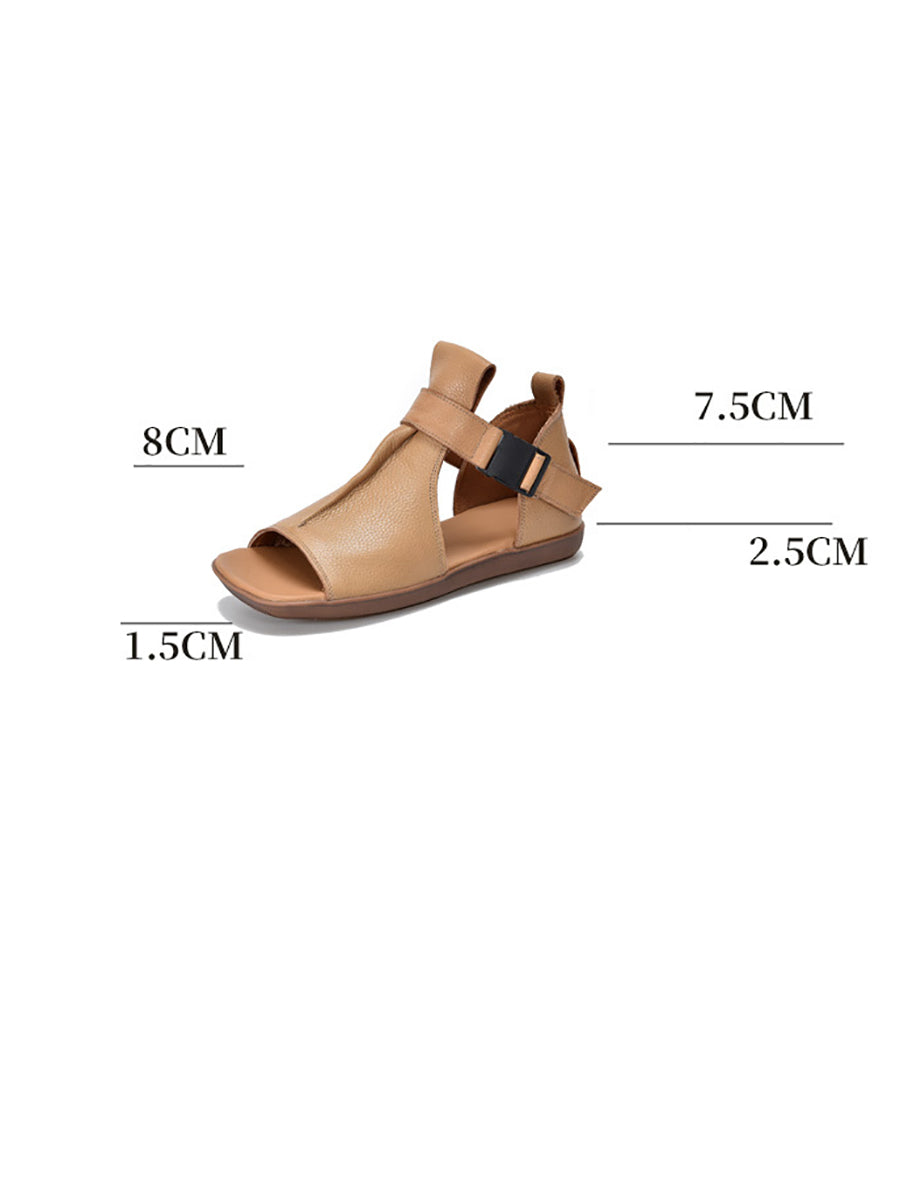 Women Summer Solid Leather Open-toe Flat Shoes UI1023